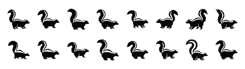 skunk icons collection. Animal icon set. Isolated on White background