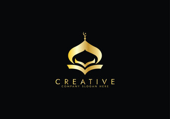 Islamic Icon Logo, Modern Islamic Mosque Logo, Crescent Moon and Star vector design