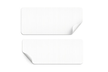 White blank stickers with curled corners, offering space for custom text or logo, transparent background