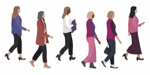 Fototapeta premium Diverse group of women walking together illustrating modern professional lifestyles