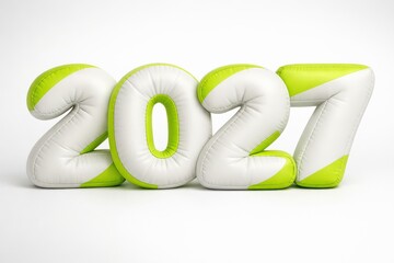 White and lime green inflatable 2027 numbers on white background