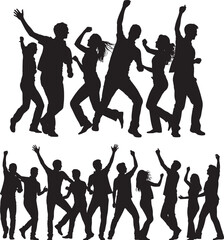 Fototapeta premium silhouettes of people dancing and celebrating together
