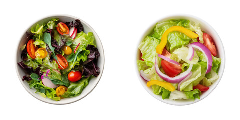 Top View of Fresh and Colorful Vegetable Salad Bowls Isolated on Transparent Background