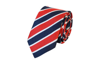 Shopping concept of a rolled up multi-colored tie isolated on a white background.