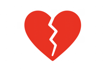 Broken red heart icon representing sadness and relationship end