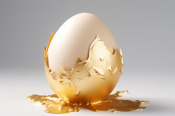 Golden egg cracked 3d white background