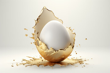 Golden egg cracked 3d white background