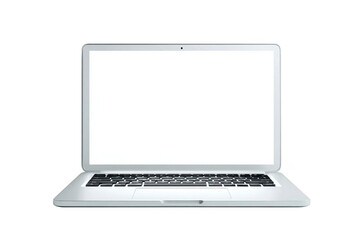 Modern silver laptop with a blank white screen for custom content display, isolated on transparent background