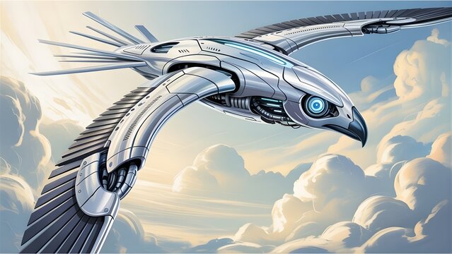 A vector illustration of a white eagle bird and an airplane flying in the sky over a blue ocean with a parked car and a fishing boat on the water for travel and transport