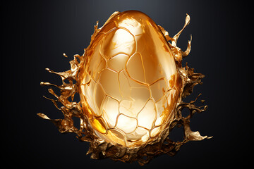Golden egg cracked open black background