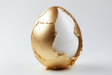 Golden egg cracked 3d white background