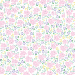 coquette seamless pastel flowers pattern. Delicate petals and vibrant blossoms create an artistic and vintage botanical illustration. Perfect for wallpaper, fabric, wrapping paper and more.
