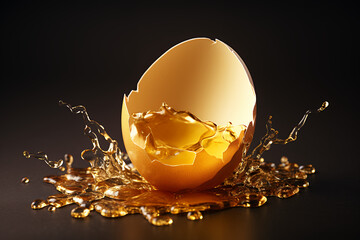 Golden egg cracked open black background