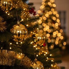 Close-Up of Decorated Christmas Tree with Lights
