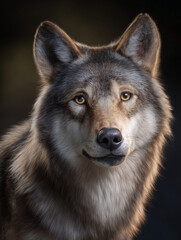 Fototapeta premium Photorealistic Close-Up Portrait of a Wolf Looking at the Camera
