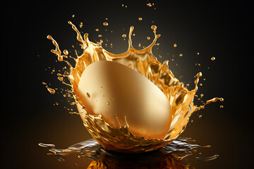 Golden egg cracked open black background
