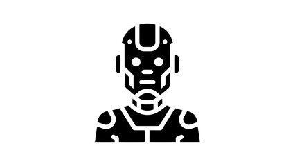 Fototapeta premium Stylized robot icon representing artificial intelligence and futuristic technology in monochrome.