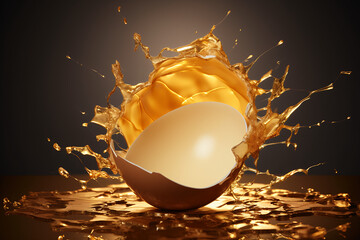 Golden egg cracked open black background