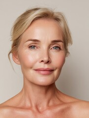 beautiful gorgeous 50s mid aged mature woman looking at camera isolated on white mature old lady close up portrait healthy face skin care beauty middle age skincare cosmetics cosmetology concept no l