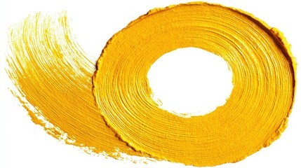 Vibrant golden yellow acrylic paint stroke creating an artistic textured swirl on a white background