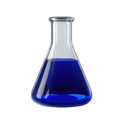 Erlenmeyer flask with blue liquid isolated on transparent background