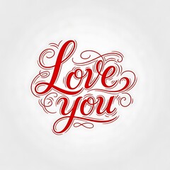 Beautiful handwritten red 'love you' message with elegant swirls on a soft white background