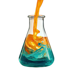 Erlenmeyer flask with mixing liquids isolated on transparent background