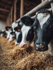 agriculture industry farming and animal husbandry concept  herd of cows eating hay in cowshed on dairy farm no logos no brands ar 34