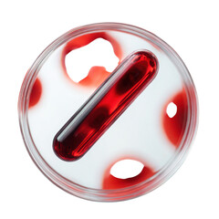Test tube with red liquid in a petri dish isolated on transparent background