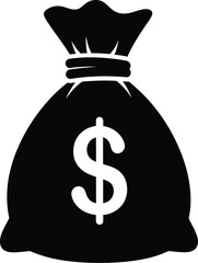 A black and white icon of a money bag with a dollar sign