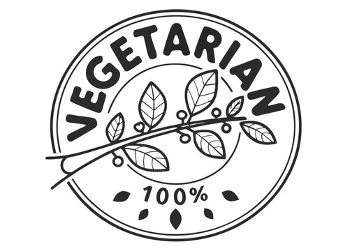 Vegetarian 100 Percent Stamp With Leaves And Berries label badge