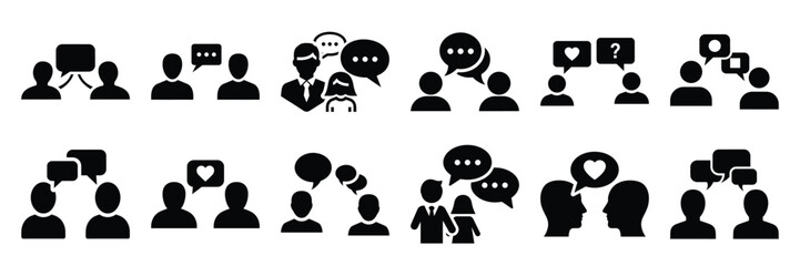 a collection of relationship conversation minimal vector icon set, Human interaction vector icon set.