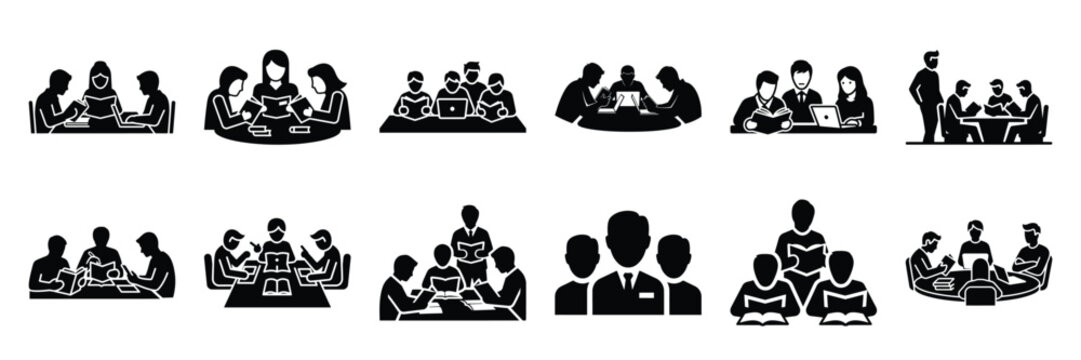 a collection of study group interaction minimal vector icon set, Human interaction vector icon set.