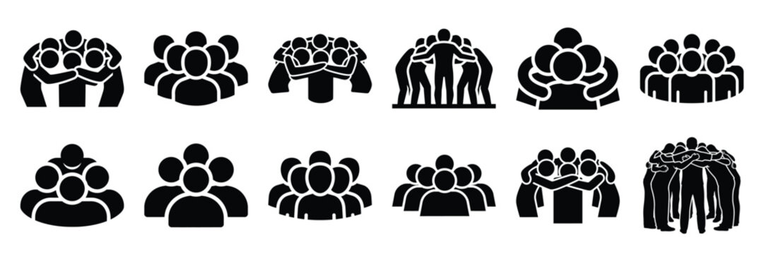 a collection of team huddle minimal vector icon set, Human interaction vector icon set.