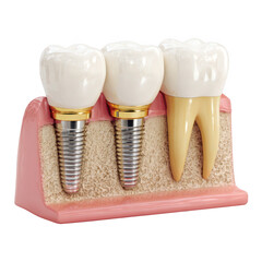 Dental implants and natural tooth isolated on transparent background