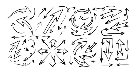 Hand drawn comic arrow set.