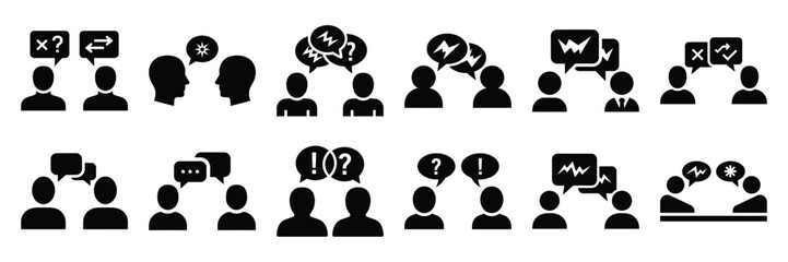 a collection of conflict discussion minimal vector icon set, Human interaction vector icon set.
