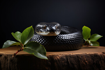 Snake wrapped around apple with leaf