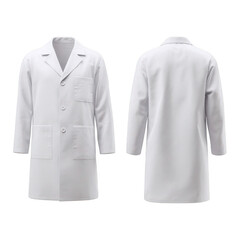 White lab coat front and back views isolated on transparent background