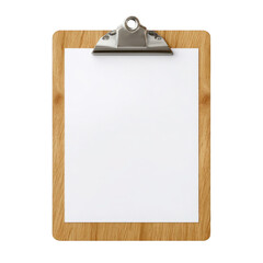 Wooden clipboard with blank paper isolated on transparent background