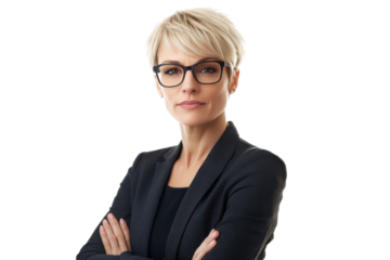 Woman with Short Blonde Hair and Glasses isolated on a transparent background short hair