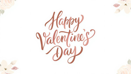 Happy Valentines Day text with floral elements on white background