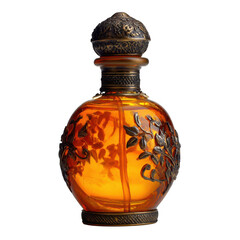 Luxury amber perfume bottle isolated on transparent background