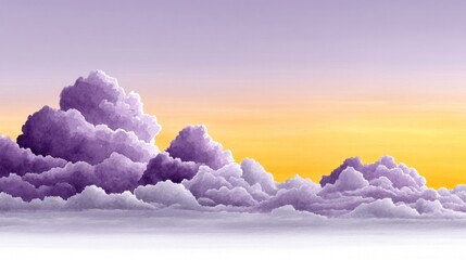 Soft purple clouds drift across a glowing golden-orange sky