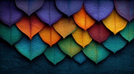 Symmetrical overlapping textured leaf shapes in vibrant colors