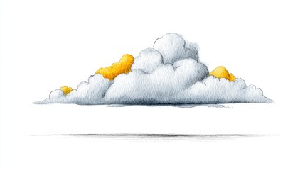 Watercolor illustration of a fluffy cloud with golden sunlight peeking through