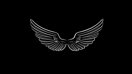 Obraz premium Elegant stylized white wings spread wide on a black background, a minimalist graphic illustration symbolizing freedom, flight, and aspiration.