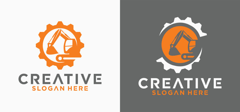 Mining Logo Collection Simple Symbols of excavator logos in mountain mining