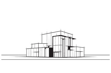 abstract modular architecture 3d illustration. Sketch