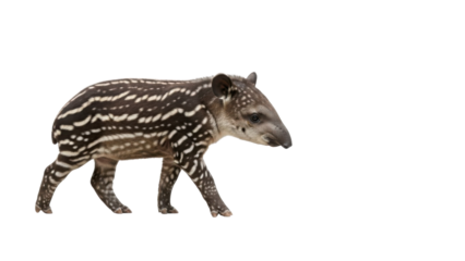 Young Striped Tapir Calf Walking in Profile isolated PNG with Transparent Background
